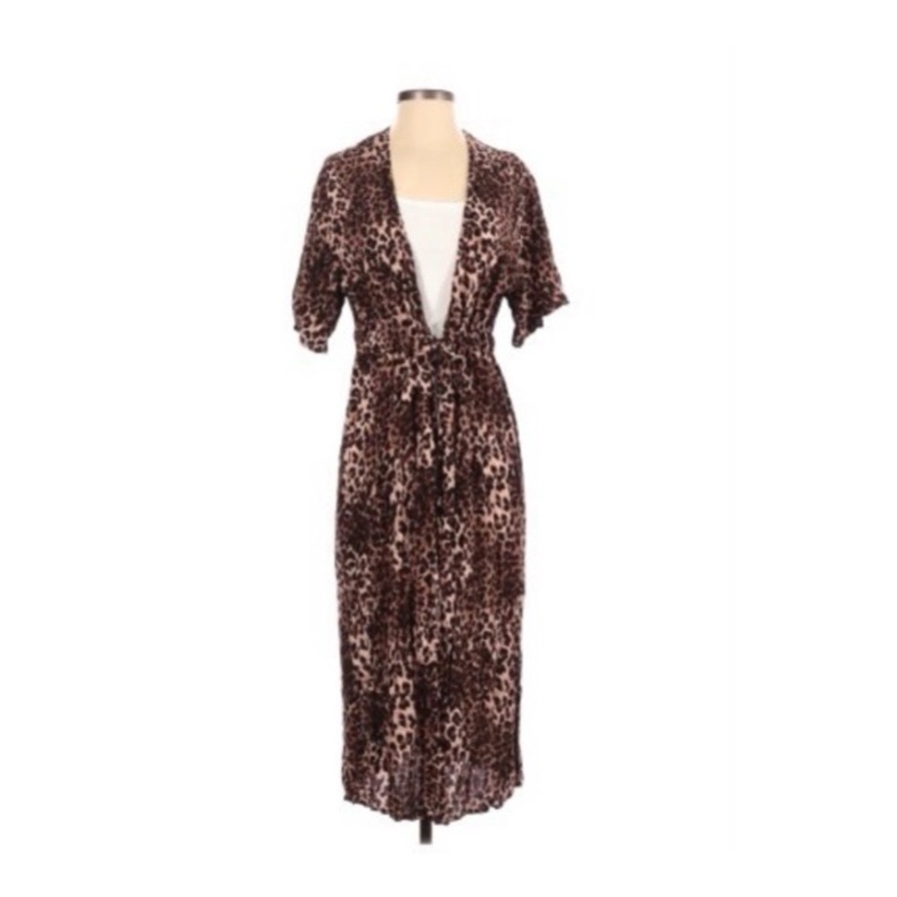 Women's Leopard  Print Short Sleeve Kimono